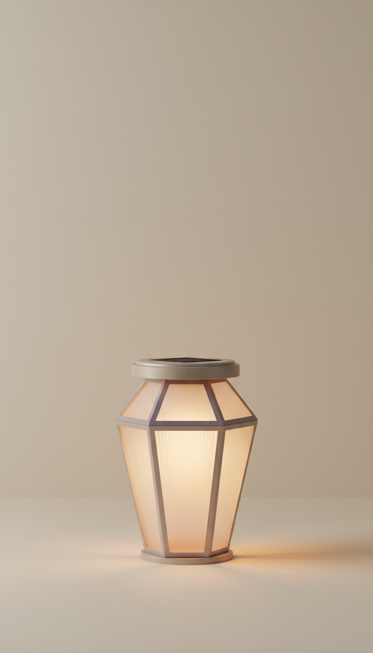 Solar-powered glass and steel lantern
